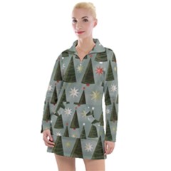 Christmas Trees Pattern Wallpaper Women s Long Sleeve Casual Dress by Pakjumat