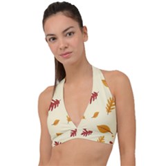 Leaves Autumn Fall Background Halter Plunge Bikini Top by Pakjumat