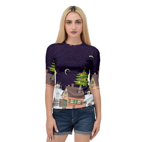 House Tree Man Moon Night Stars Quarter Sleeve Raglan T-shirt by Pakjumat