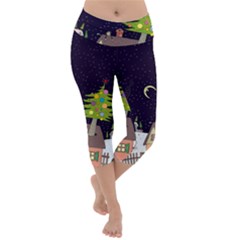 House Tree Man Moon Night Stars Lightweight Velour Capri Yoga Leggings by Pakjumat