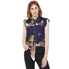 House Tree Man Moon Night Stars Frill Detail Shirt by Pakjumat