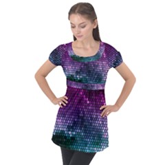 Digital Abstract Party Event Puff Sleeve Tunic Top by Pakjumat