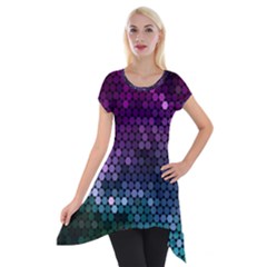 Digital Abstract Party Event Short Sleeve Side Drop Tunic by Pakjumat