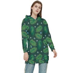 Leaves Snowflake Pattern Holiday Women s Long Oversized Pullover Hoodie by Pakjumat