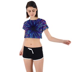 Abstract Beam Blast Tie Back Short Sleeve Crop T-shirt