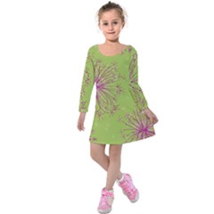 Dandelion Flower Background Nature Flora Drawing Kids  Long Sleeve Velvet Dress by Pakjumat