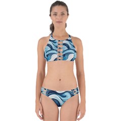 Pattern Ocean Waves Arctic Ocean Blue Nature Sea Perfectly Cut Out Bikini Set by Pakjumat