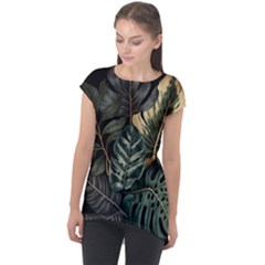 Tropical Leaves Foliage Monstera Nature Home Cap Sleeve High Low Top by Pakjumat