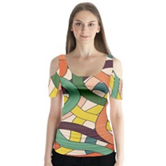 Snake Stripes Intertwined Abstract Butterfly Sleeve Cutout T-shirt 