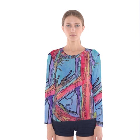 Hippie Peace Sign Psychedelic Trippy Women s Long Sleeve T-shirt by Modalart