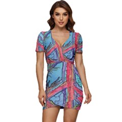 Hippie Peace Sign Psychedelic Trippy Low Cut Cap Sleeve Mini Dress by Modalart