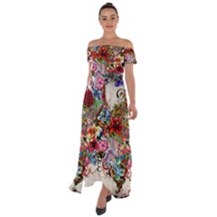 Valentine s Day Heart Artistic Psychedelic Off Shoulder Open Front Chiffon Dress