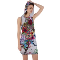 Valentine s Day Heart Artistic Psychedelic Racer Back Hoodie Dress by Modalart