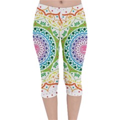 Mandala Pattern Rainbow Pride Velvet Capri Leggings 