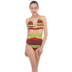 Cake Cute Burger Halter Front Plunge Swimsuit by Dutashop