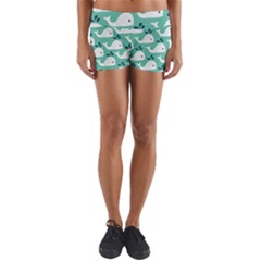 Whale Sea Blue Yoga Shorts by Dutashop