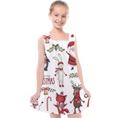 Christmas Characters Pattern Kids  Cross Back Dress by Sarkoni