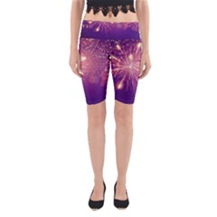 Fireworks On A Purple With Fireworks New Year Christmas Pattern Yoga Cropped Leggings by Sarkoni