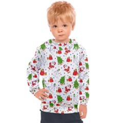 Christmas Santa Pattern Tree Kids  Hooded Pullover by Sarkoni