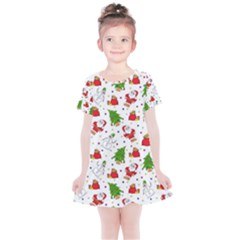 Christmas Santa Pattern Tree Kids  Simple Cotton Dress