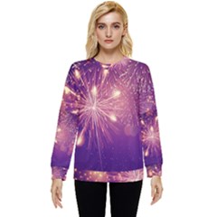 Fireworks On A Purple With Fireworks New Year Christmas Pattern Hidden Pocket Sweatshirt by Sarkoni