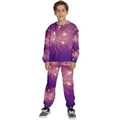 Fireworks On A Purple With Fireworks New Year Christmas Pattern Kids  Sweatshirt Set by Sarkoni