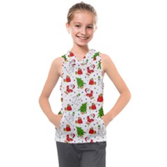 Christmas Santa Pattern Tree Kids  Sleeveless Hoodie by Sarkoni