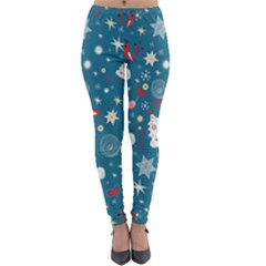 Christmas Pattern Santa Blue Lightweight Velour Leggings by Sarkoni