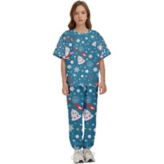 Christmas Pattern Santa Blue Kids  T-shirt And Pants Sports Set by Sarkoni