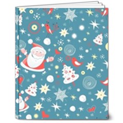 Christmas Pattern Santa Blue 8  X 10  Hardcover Notebook by Sarkoni