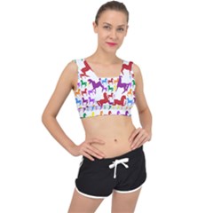 Colorful Horse Background Wallpaper V-back Sports Bra by Amaryn4rt