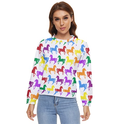 Colorful Horse Background Wallpaper Women s Long Sleeve Raglan T-shirt by Amaryn4rt