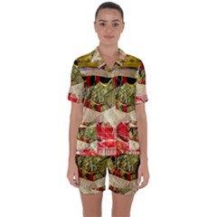 Collage Satin Short Sleeve Pajamas Set