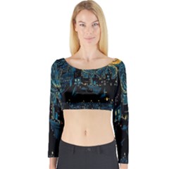 Castle Starry Night Van Gogh Parody Long Sleeve Crop Top