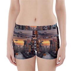 River Buildings City Urban Boyleg Bikini Wrap Bottoms