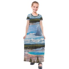 Mountains Trail Forest Yellowstone Kids  Short Sleeve Maxi Dress by Sarkoni