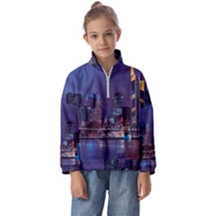 Frankfurt City Skyline Skyscraper Kids  Half Zip Hoodie by Sarkoni