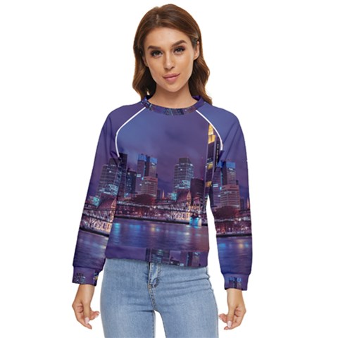 Frankfurt City Skyline Skyscraper Women s Long Sleeve Raglan T-shirt by Sarkoni