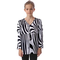 Animal Cute Pattern Art Zebra Kids  V Neck Casual Top by Amaryn4rt