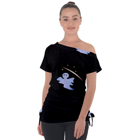 Ghost Night Night Sky Small Sweet Off Shoulder Tie-up T-shirt by Amaryn4rt