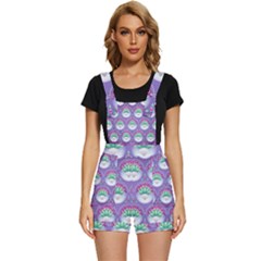 Background Floral Pattern Purple Short Overalls