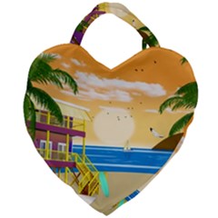 Vector Graphic Clipart Beach House Giant Heart Shaped Tote by Sarkoni