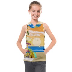 Vector Graphic Clipart Beach House Kids  Sleeveless Hoodie by Sarkoni