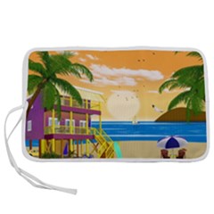 Vector Graphic Clipart Beach House Pen Storage Case (l) by Sarkoni