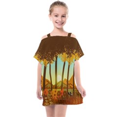 Mountains Fall Flowers Kids  One Piece Chiffon Dress by Sarkoni