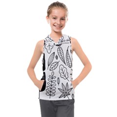 Leaves Plants Doodle Drawing Kids  Sleeveless Hoodie