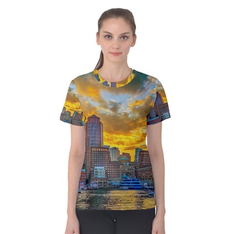 Boston Skyline Cityscape River Women s Cotton T-shirt by Sarkoni