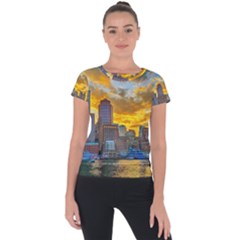 Boston Skyline Cityscape River Short Sleeve Sports Top  by Sarkoni