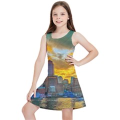 Boston Skyline Cityscape River Kids  Lightweight Sleeveless Dress by Sarkoni