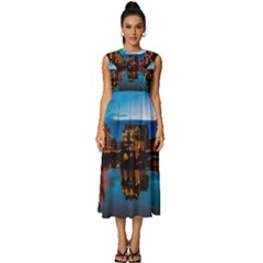 Hamburg City Blue Hour Night Sleeveless Round Neck Midi Dress by Amaryn4rt